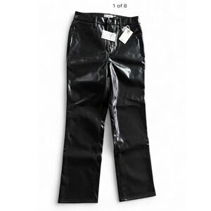 NWT Good American Black Pants GCST883T Women Sz 4 Faux Leather